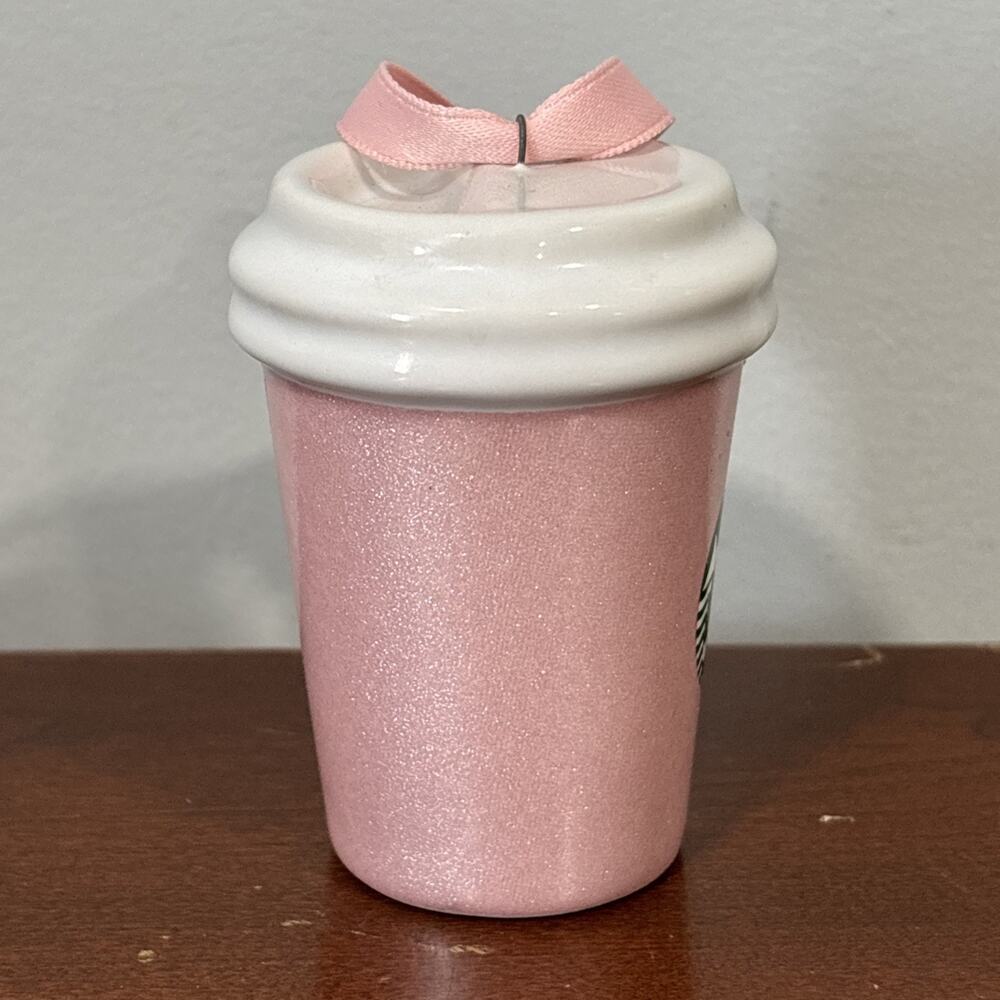 Starbucks Christmas Holiday 2020 Pink Glitter Cup Tree Ornament 2.5” - Picture 2 of 5
